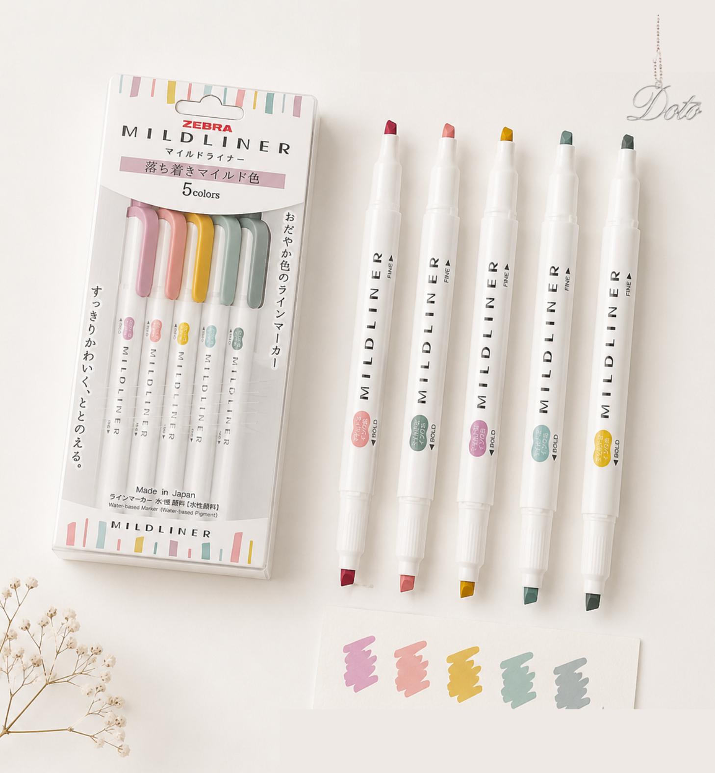 Zebra Mildliner Highlighters Set of 5 – Japanese Dual Tip Markers for Journaling, Planning & Study