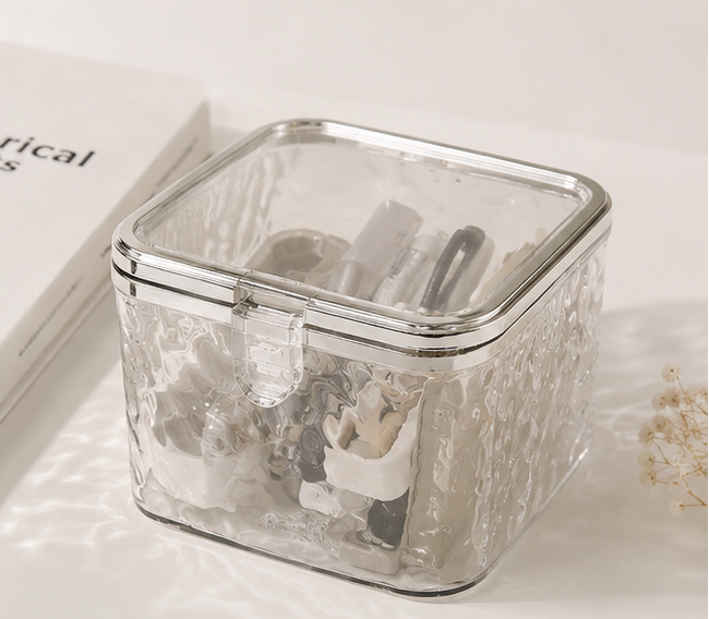 Clear Acrylic Stationery Storage Box with Lid | Transparent Desktop Organizer for Pens, Washi Tape & Desk Accessories