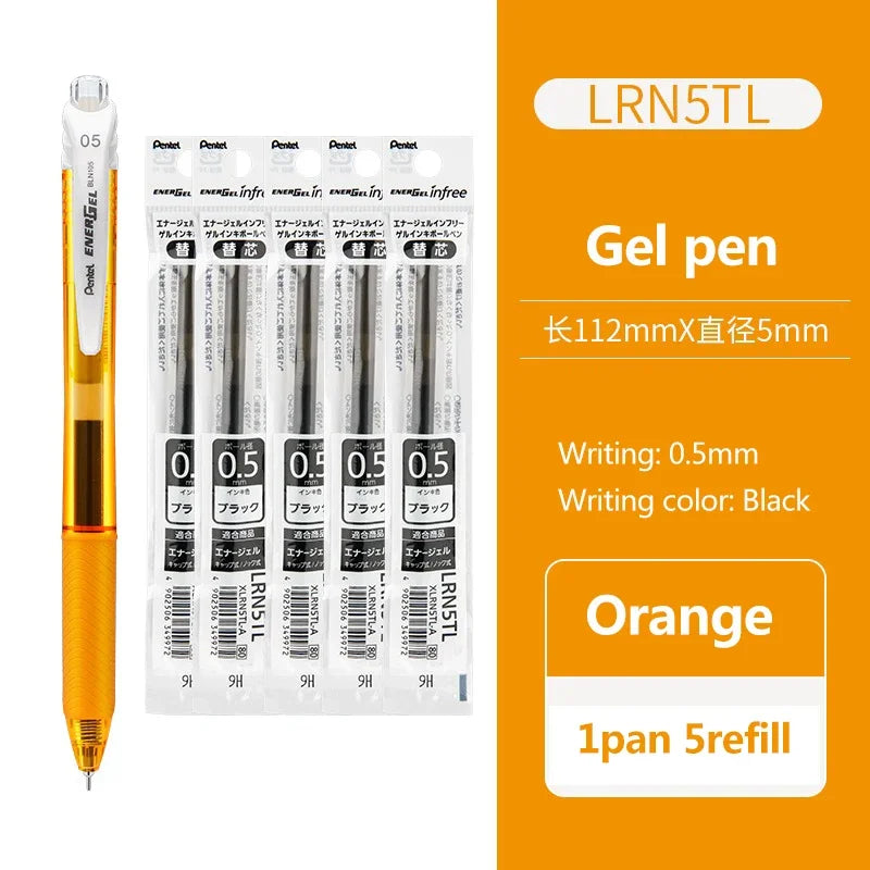 1+5refill Japan Pentel Gel Pen Energel Quick Drying BLN105 Student for Writing Signature 0.5mm School Acsesores Art Supplies