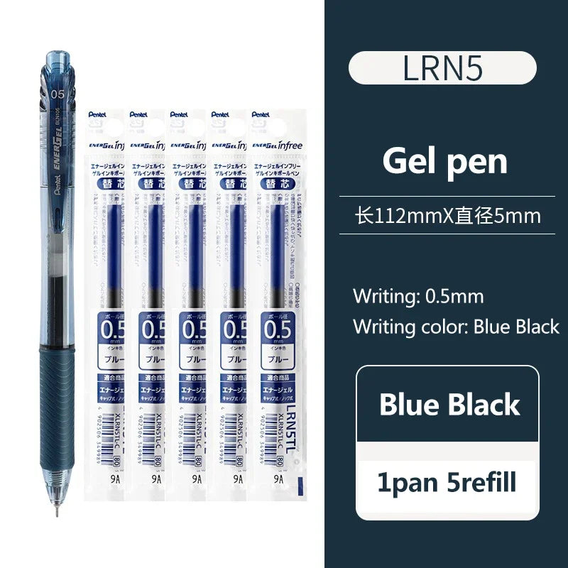 1+5refill Japan Pentel Gel Pen Energel Quick Drying BLN105 Student for Writing Signature 0.5mm School Acsesores Art Supplies