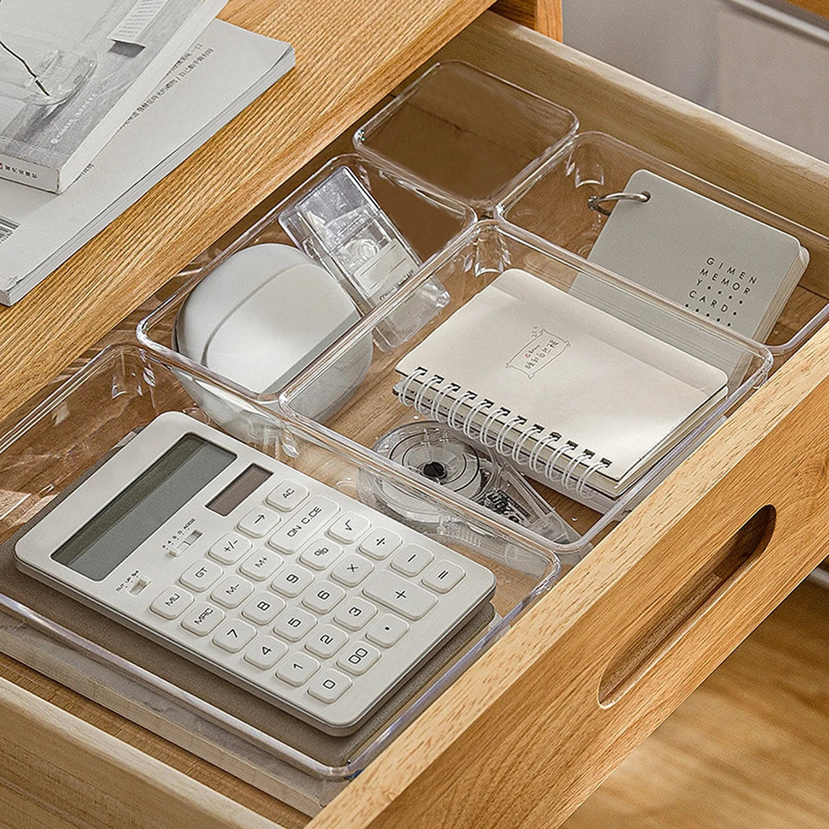 7-Piece Clear Plastic Desk Drawer Organizer Set | Transparent Storage for Office, Bathroom & Makeup