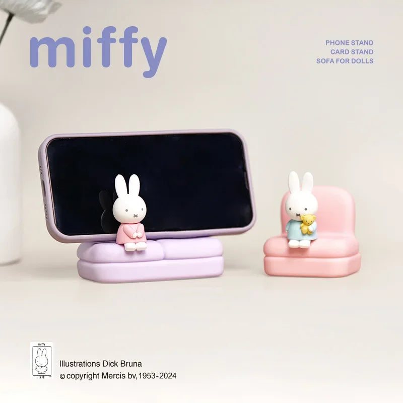 Kawaii Miffy Cartoon Surrounding Sofa Mobile Phone Stand Fashion Play Model Hand Desk Decoration Cute Doll Toy Christmas Gifts
