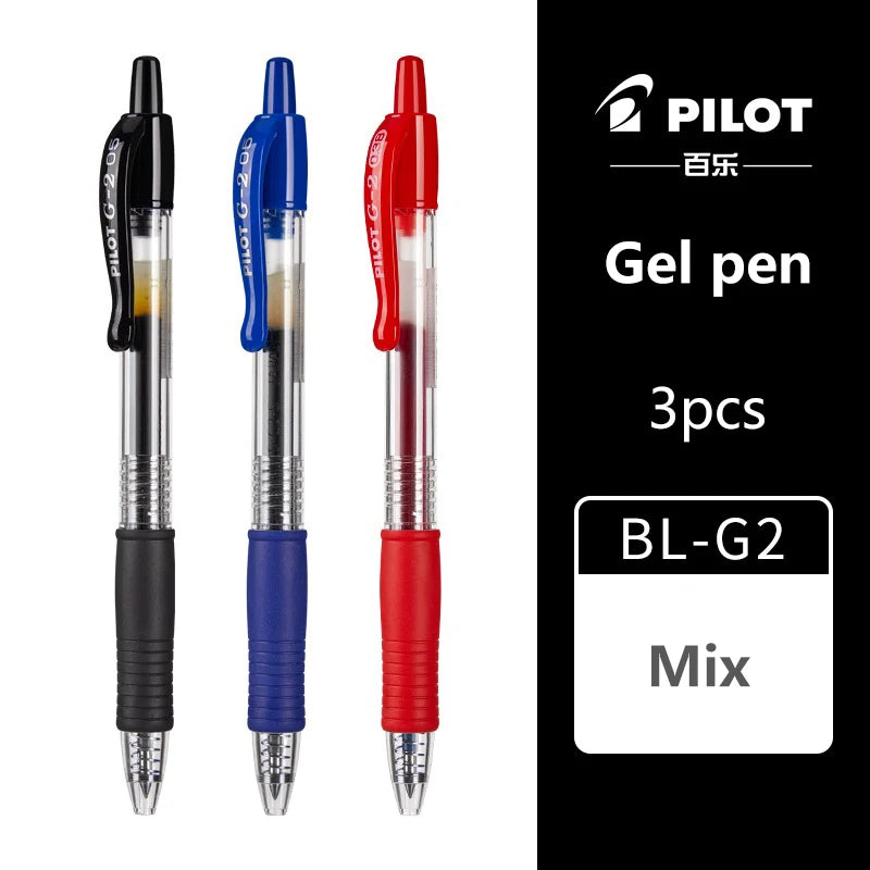 3pcs Japan Pilot Gel Pens Large Capacity BL-G2 0.5/0.7mm Writing Pen Red Blue Black School Office Supplies Children's Stationery