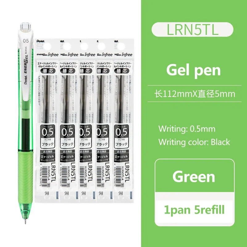 1+5refill Japan Pentel Gel Pen Energel Quick Drying BLN105 Student for Writing Signature 0.5mm School Acsesores Art Supplies