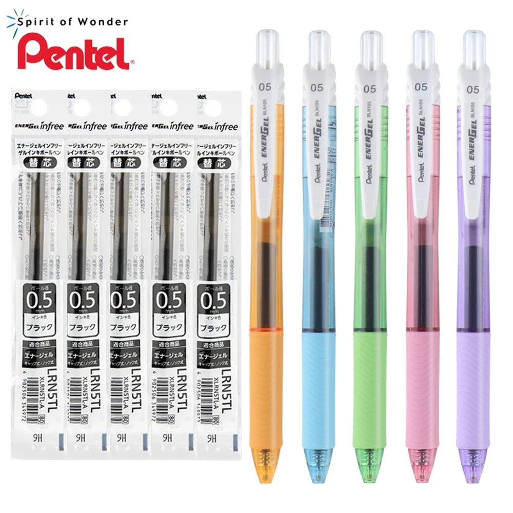 1+5refill Japan Pentel Gel Pen Energel Quick Drying BLN105 Student for Writing Signature 0.5mm School Acsesores Art Supplies