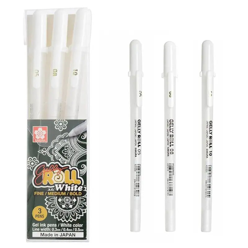 SAKURA Gelly Roll White Gel Pen – Fine, Medium & Bold Tip | Japanese White Ink Pen for Journaling, Art & Sketching