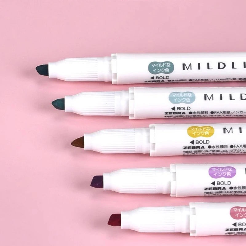 Zebra Mildliner Highlighters Set of 5 – Japanese Dual Tip Markers for Journaling, Planning & Study