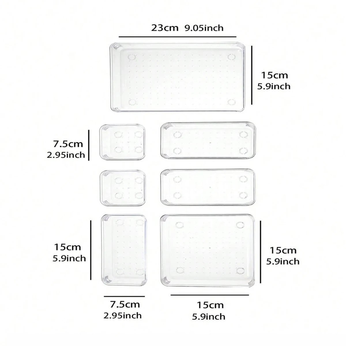 7-Piece Clear Plastic Desk Drawer Organizer Set | Transparent Storage for Office, Bathroom & Makeup
