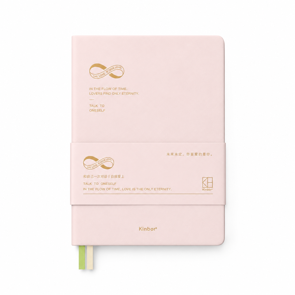 Agenda rosa con símbolo infinito