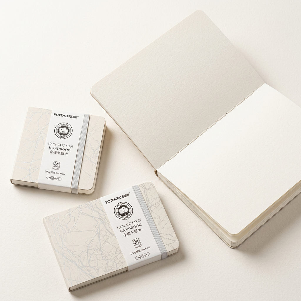 Foto de catálogo de cuadernos claros y cuaderno abierto