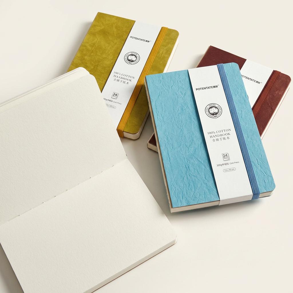 Foto de catálogo de cuadernos de colores y papel abierto