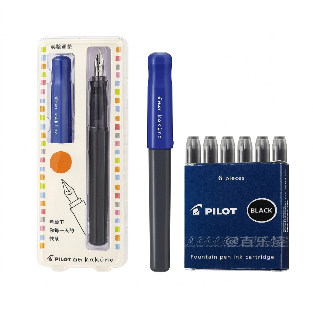 PILOT Kakuno azul con cuerpo negro, edición de catálogo centrada