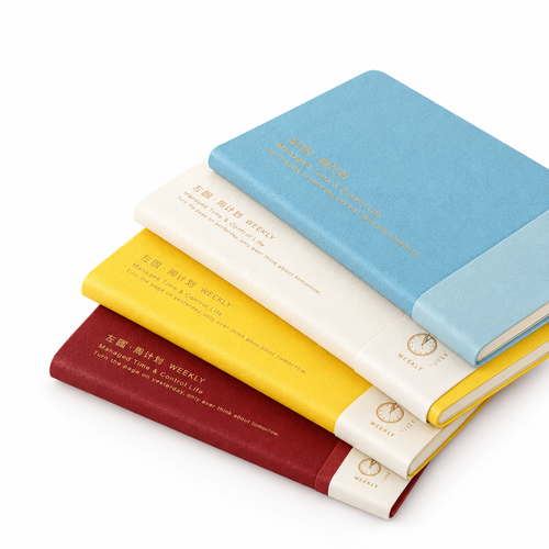 Planners Kinbor apilados, propuesta limpia de catálogo