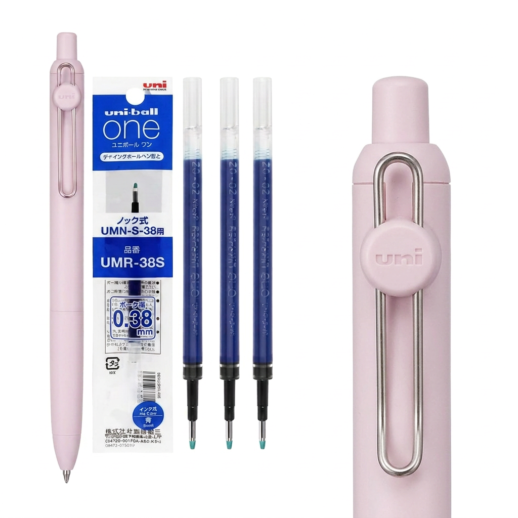 Pluma rosa y repuestos de cuerpo azul con detalle uni