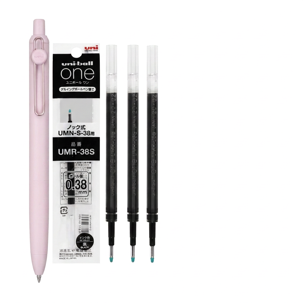 Pluma rosa y repuestos de cuerpo negro con detalle uni