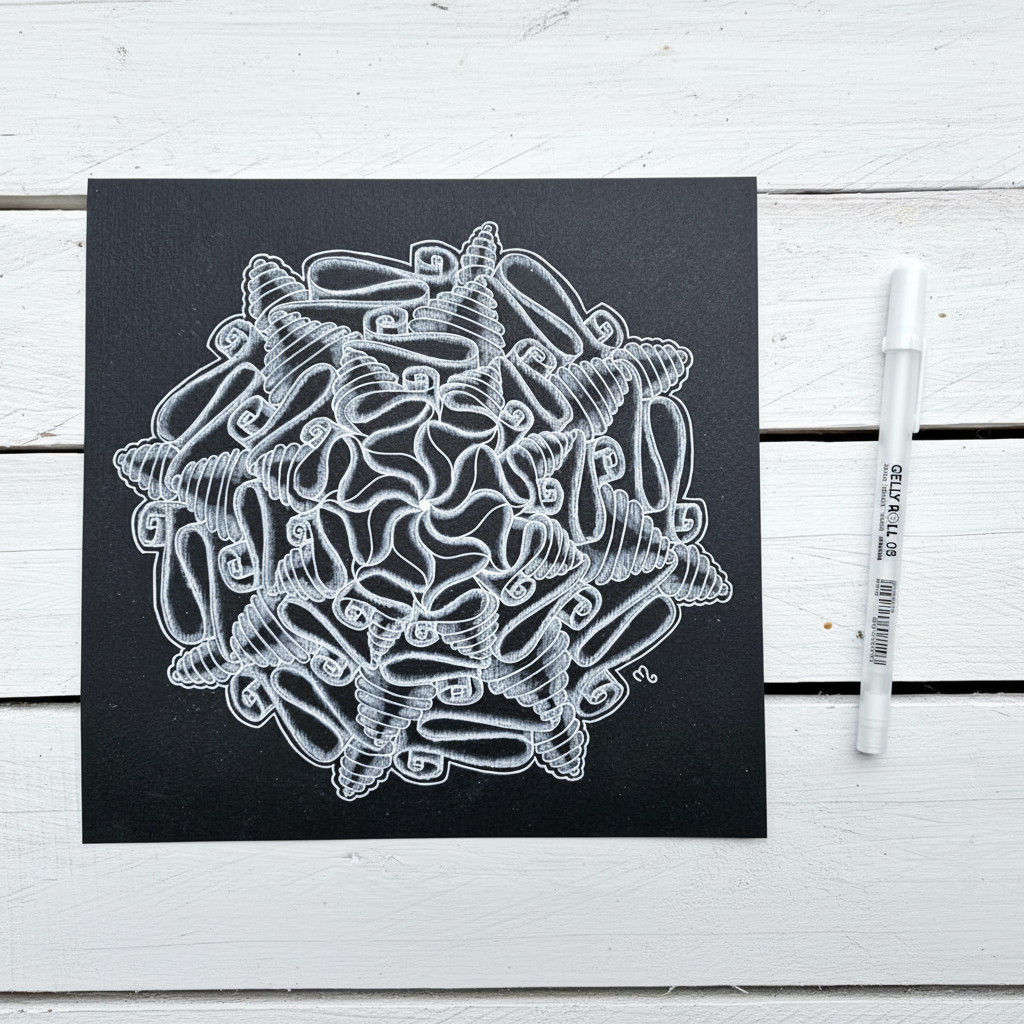 Resultado final de tinta blanca sobre papel negro