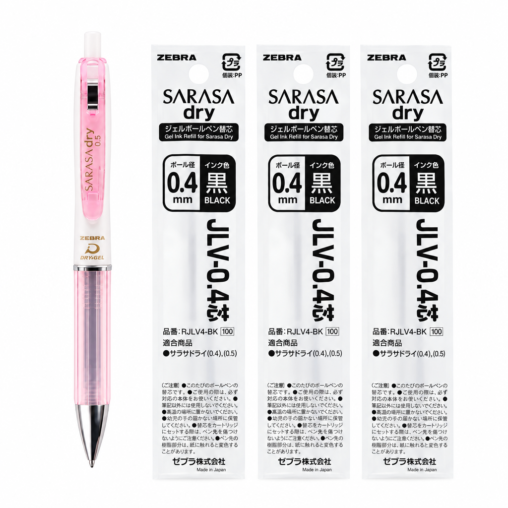 Set corregido de pluma rosa con repuestos negros de 0.4 mm
